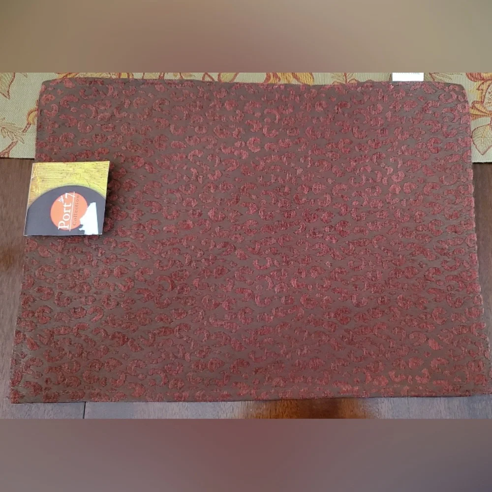 NWT 6 Placemats leopard pattern cut velvet on Chocolate Brown background